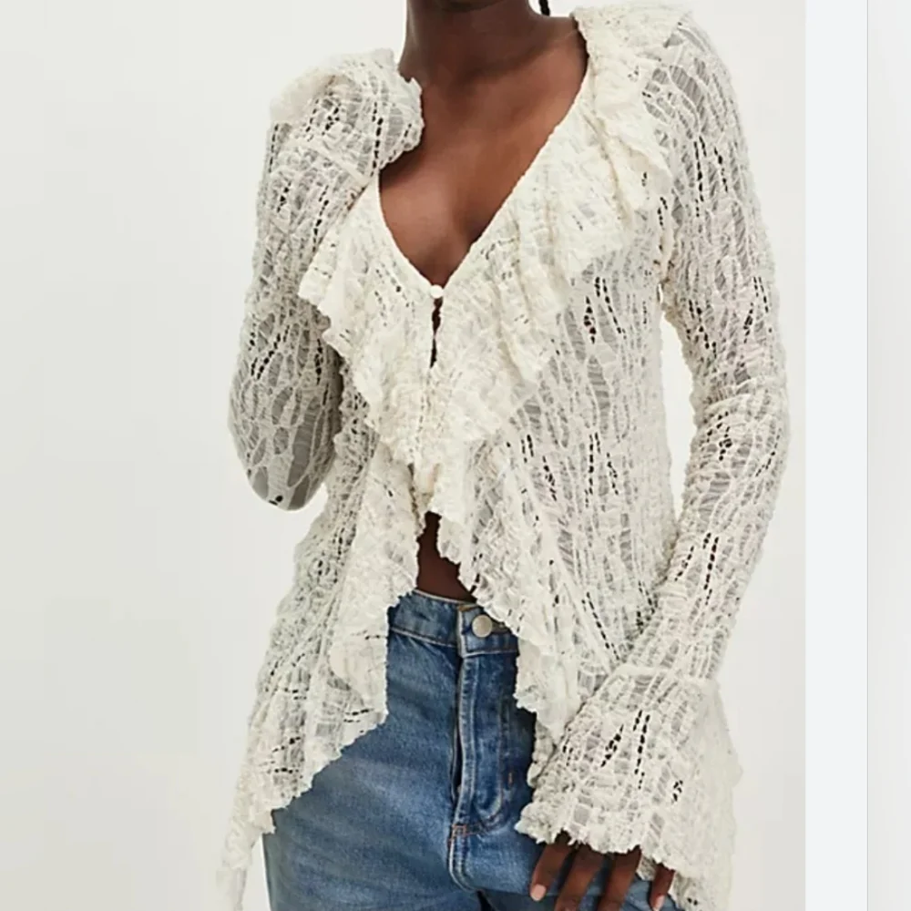 Free People Laney Stretch Lace Cardi Size Large - Picture 8 of 10